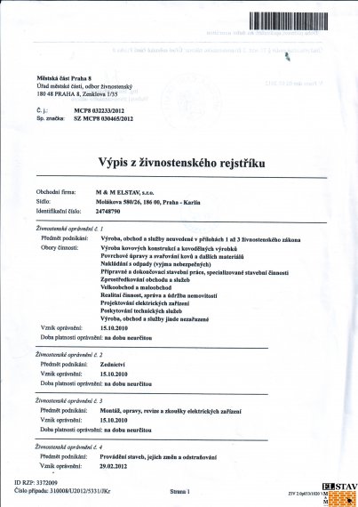 Výpis z živnostenského rejstříku - strana 1